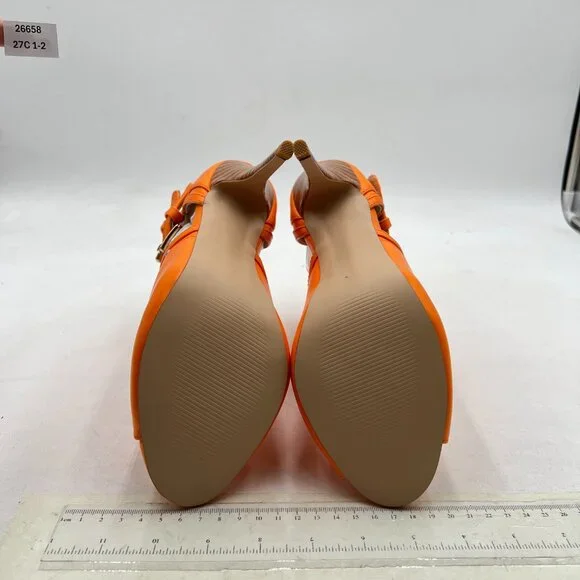 XYD Dark Orange Studs Peep Toe Ankle Bootie High Heel Buckled Double Strap Shoes - Picture 7 of 8